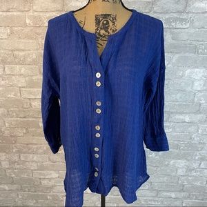 Soft Surroundings Button Down Linen Blend Top